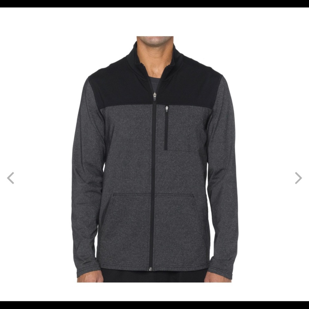 Prana full zip two toned color block mens gray black jacket Large